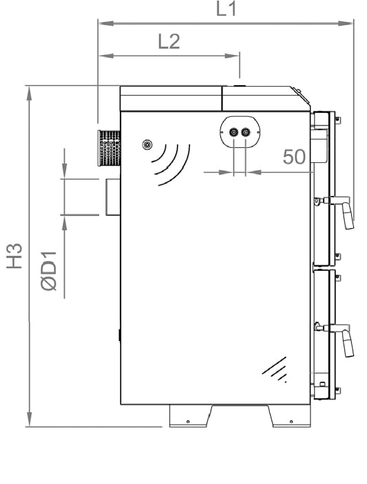 Dimension côté chaudière à gazéification VG